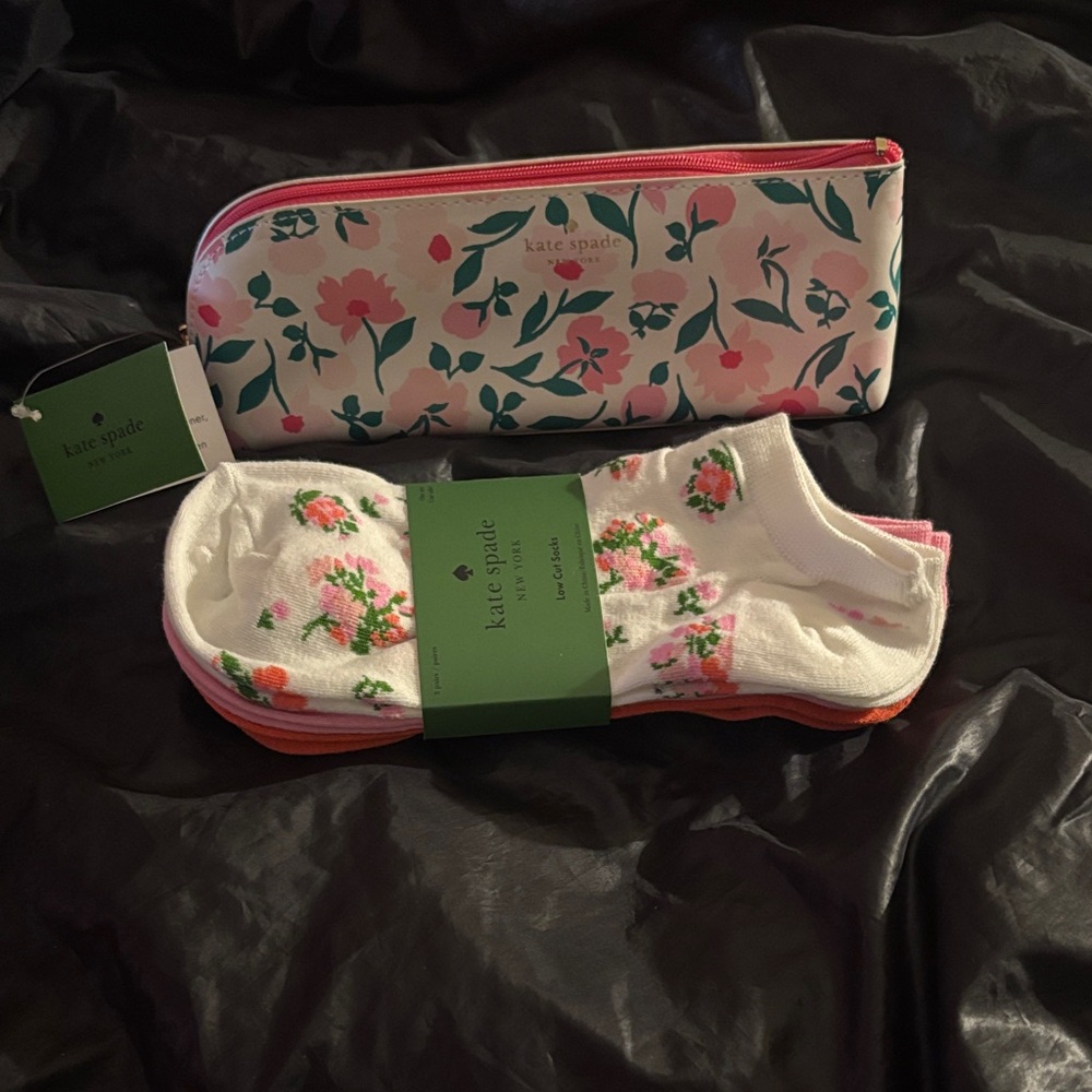 Kate Spade Pink Floral Socks and Bag Set